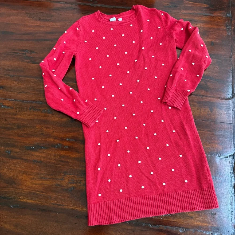 Gap Kids Girls Sweater Dress Size XXL (14/16) Red White Popcorn Dot Knit